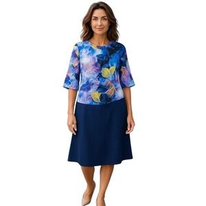 Dana Buchman Dress and Jacket Set Floral‎ Blue Purple Women's Size L